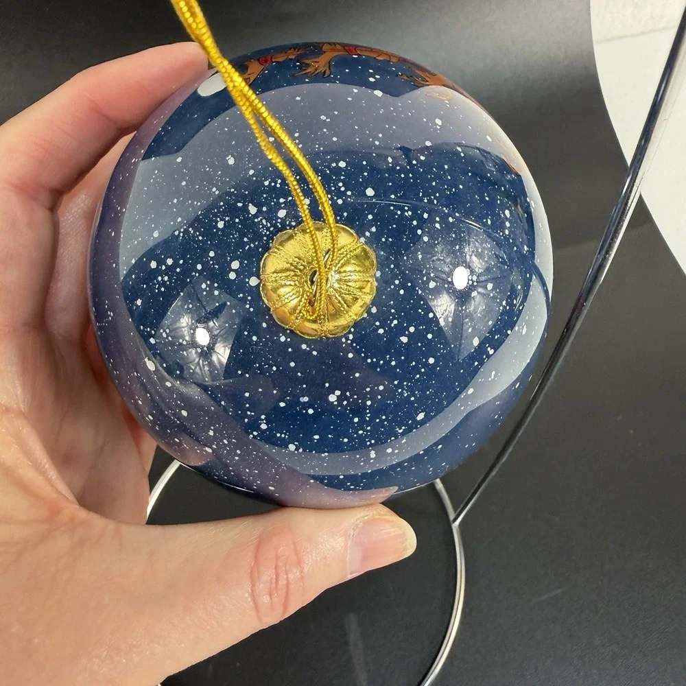 Pier 1 Li Bien 1999 Christmas Ornament Ball Santa Sleigh Hand Painted Cabin
